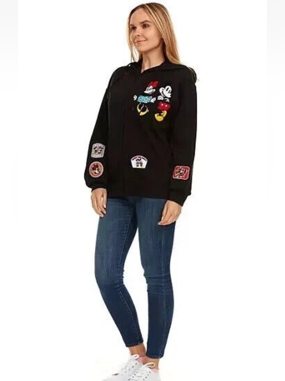 Disney Mickey & Minnie Womens Soft Character Patches Full Zip Hoodie XS